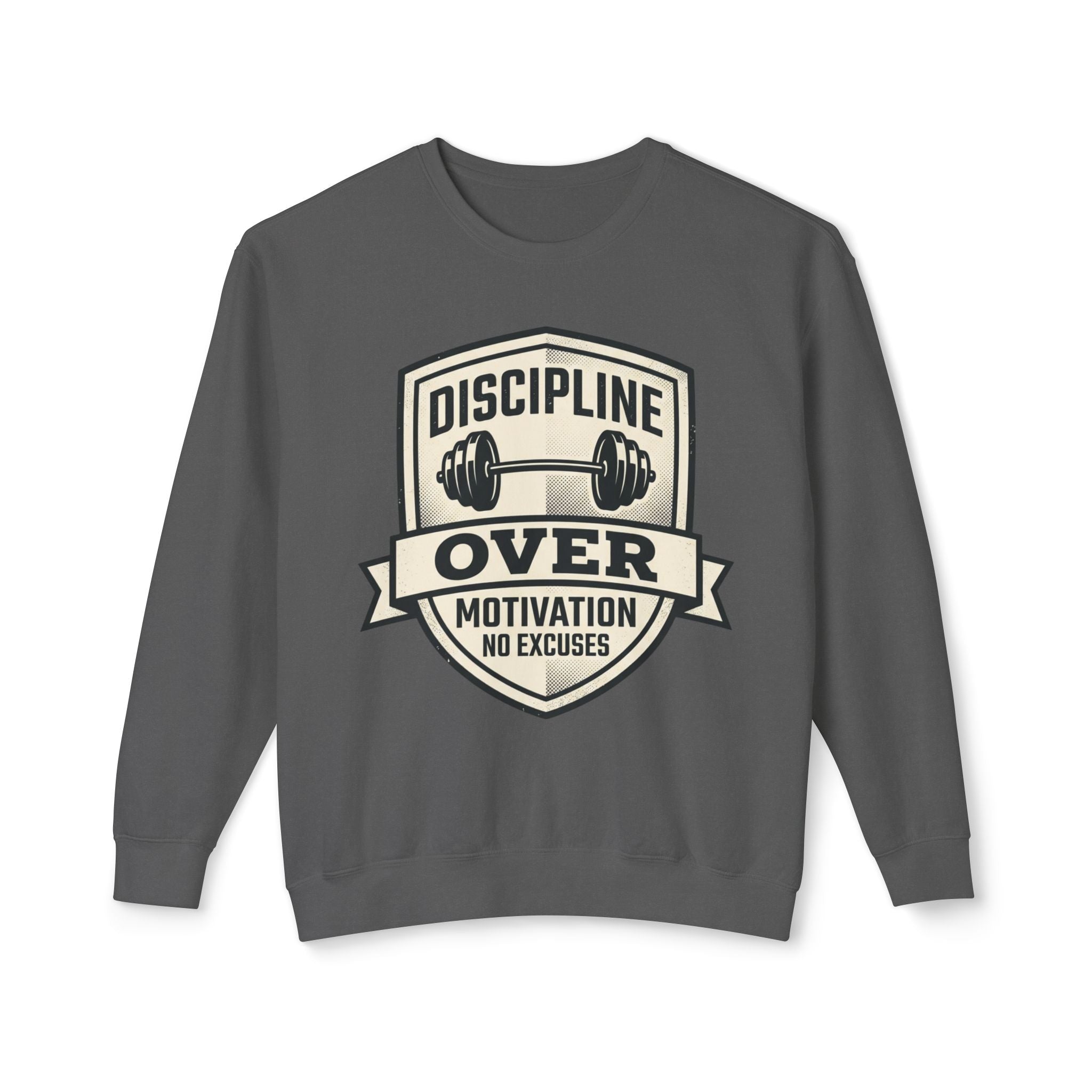 Discipline Over Motivation Sweatshirt — Fitness Crewneck, "No Excuses" Gym Pullover