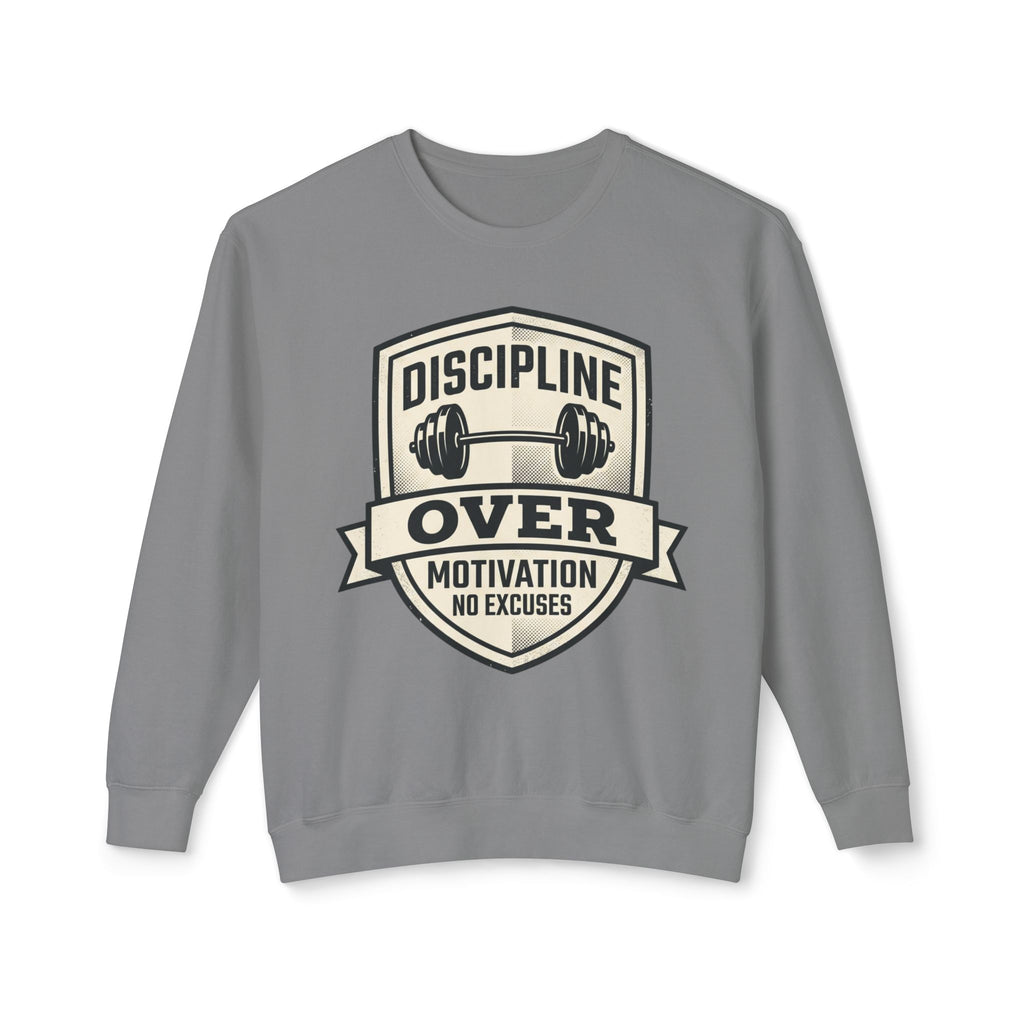 Discipline Over Motivation Sweatshirt — Fitness Crewneck, "No Excuses" Gym Pullover