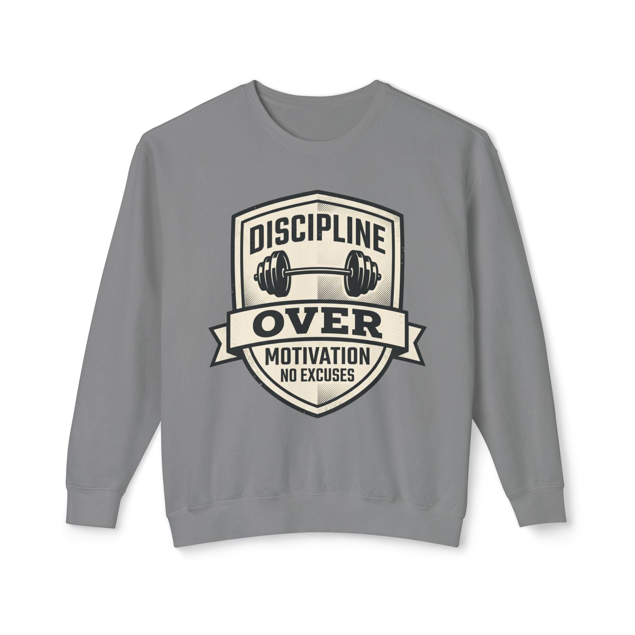 Discipline Over Motivation Sweatshirt — Fitness Crewneck, "No Excuses" Gym Pullover