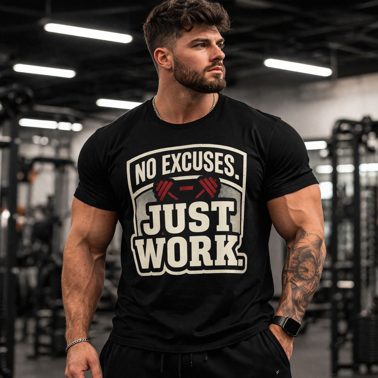 Just Work T-Shirt — "No Excuses" Motivational Gym Tee