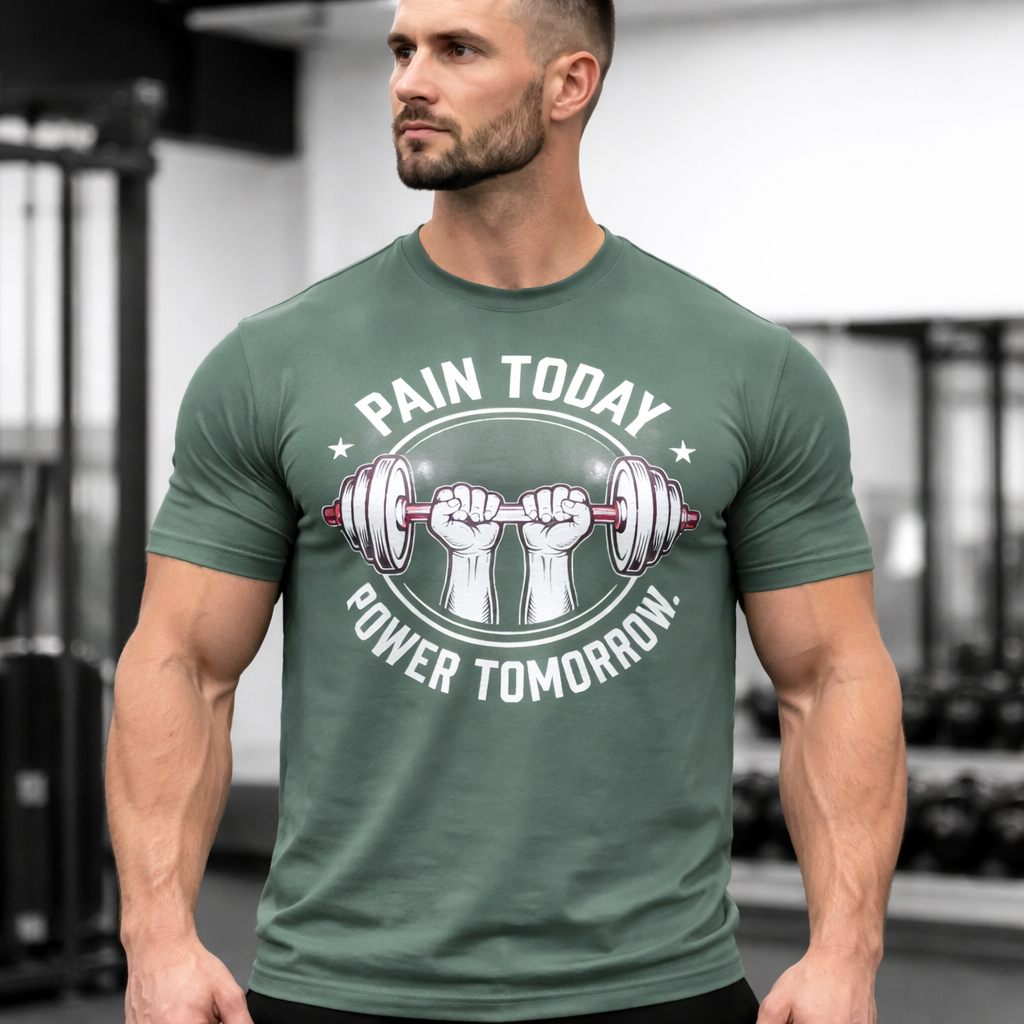 Workout T-Shirt — "Pain Today, Power Tomorrow" Motivational Gym Tee