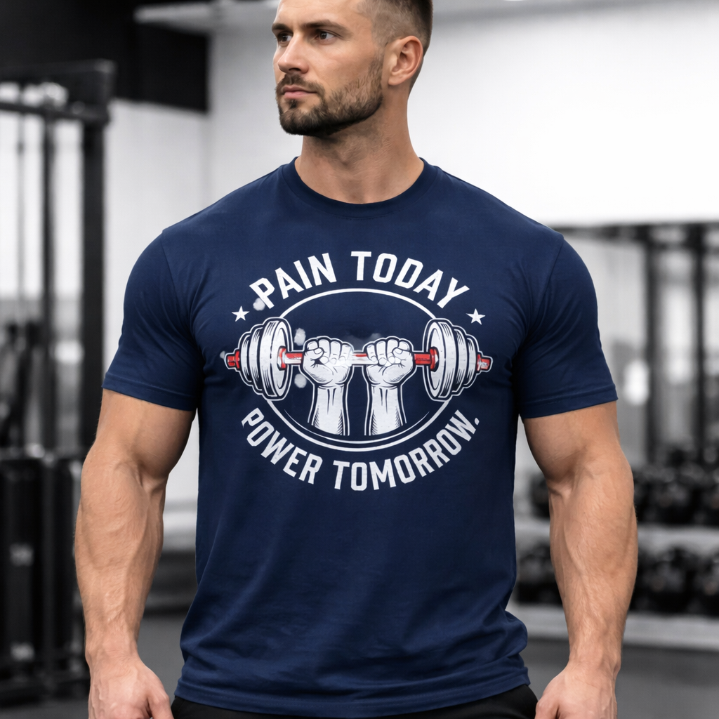 Workout T-Shirt — "Pain Today, Power Tomorrow" Motivational Gym Tee