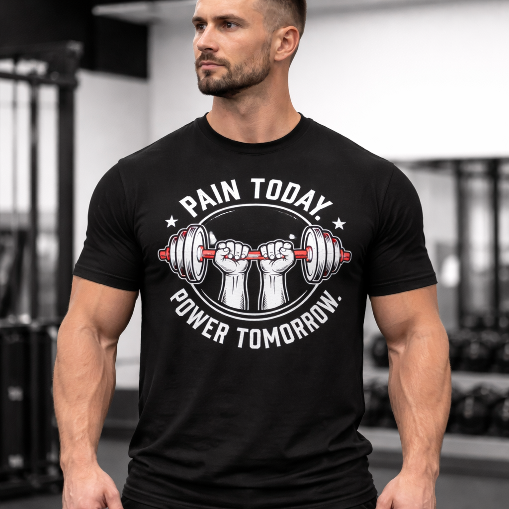Workout T-Shirt — "Pain Today, Power Tomorrow" Motivational Gym Tee